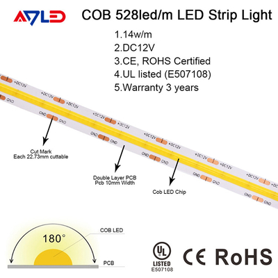12V 24V Dotless COB LED قطاع ضوء رقاقة مرنة على اللوحة عكس الضوء 10mm